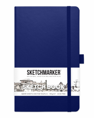 Блокнот для зарисовок Sketchmarker 140г/кв.м 13*21см 80л твердая обложка Королевский синий