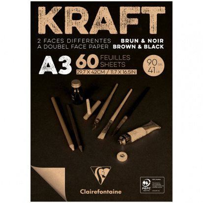 Склейка для скетчей "Kraft", 60л. A3, 90г/м2, верже, черный/крафт