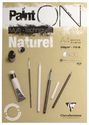 Альбом для смешанных техник 30л., А4, на склейке Clairefontaine "Paint'ON Naturel", 250г/м2, крафт